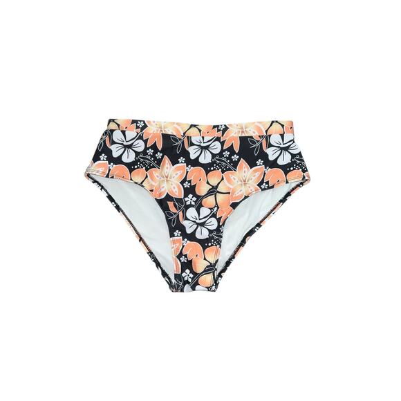 Swim Suit Women’s Size Medium 2 Piece Floral Print Orange Black U Neck Like New - Picture 3 of 7